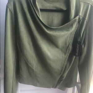 Faux suede drape front jacket